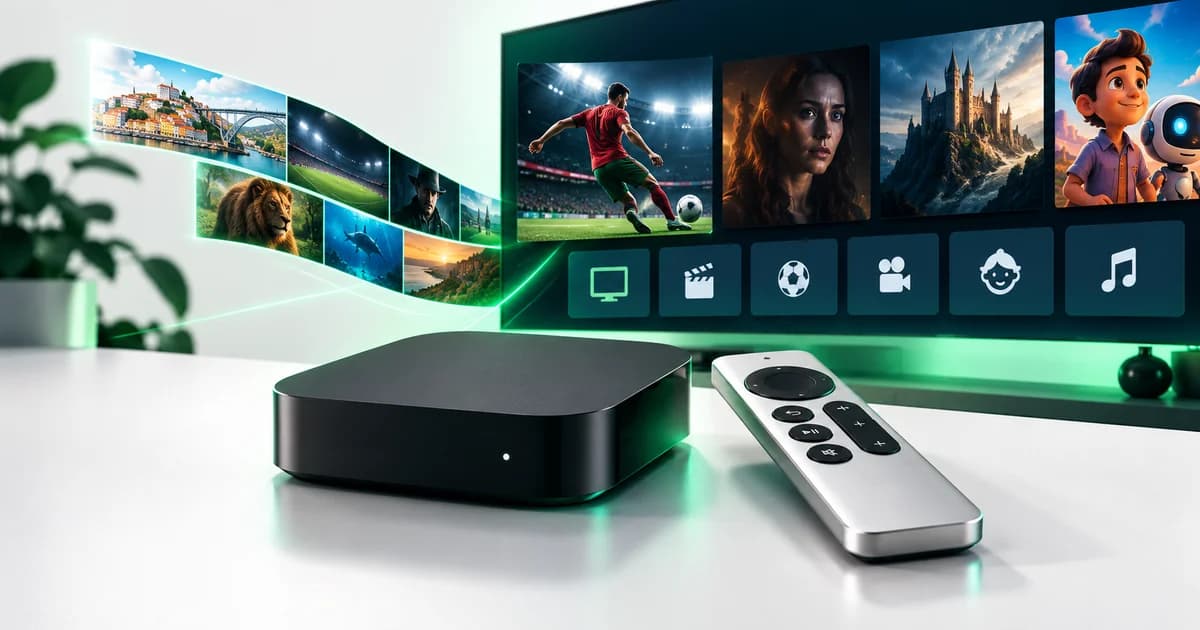 Box de streaming quadrada preta com comando fino em fundo branco