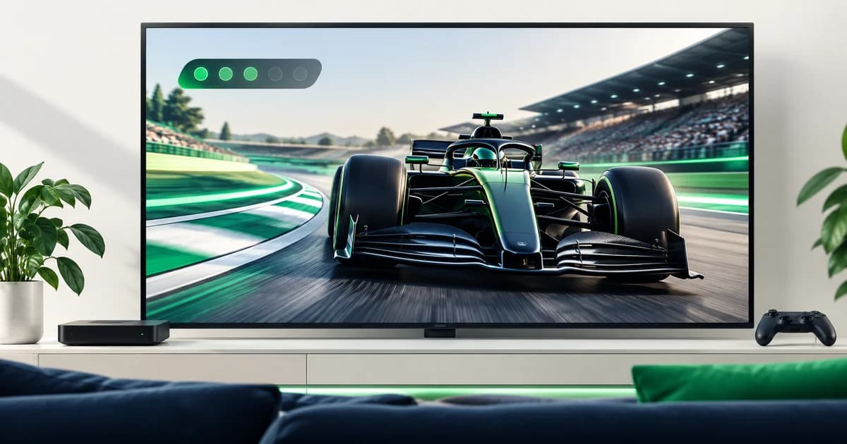 Carro de corrida genérico num ecrã de televisão com uma contagem de voltas