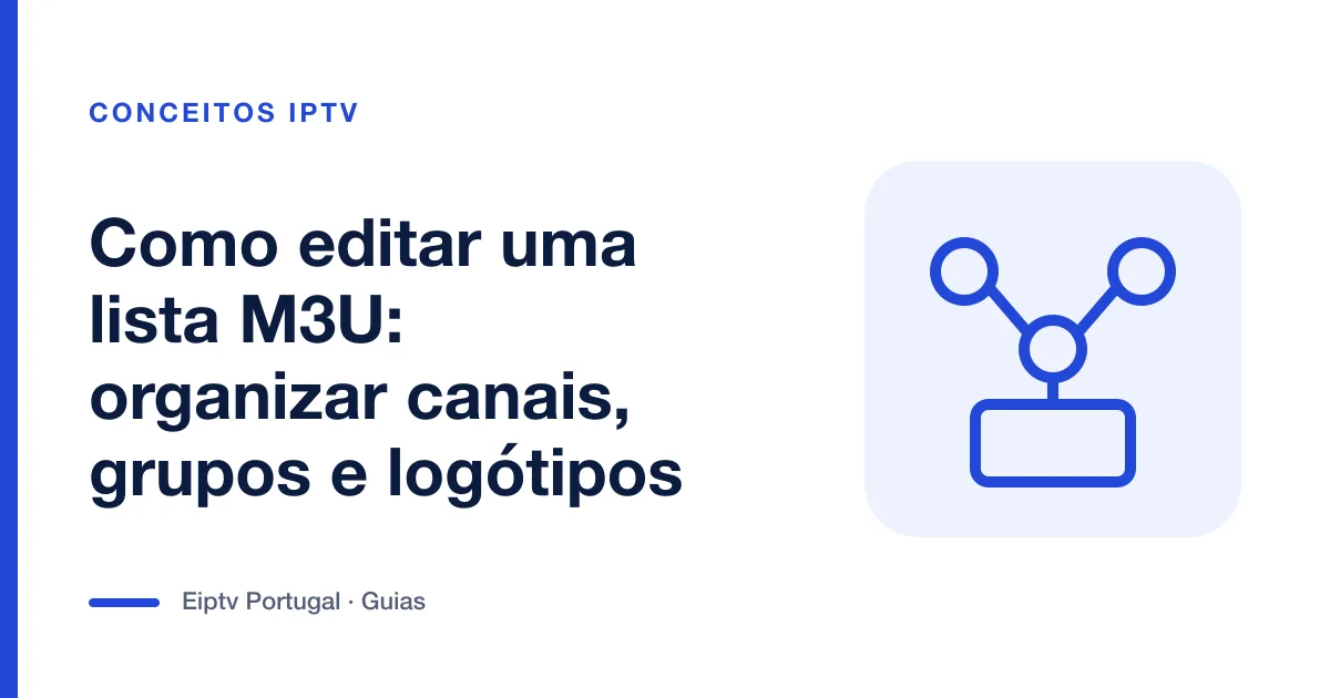 Ilustração de uma rede ligada a uma televisão, a representar a edição de uma lista M3U