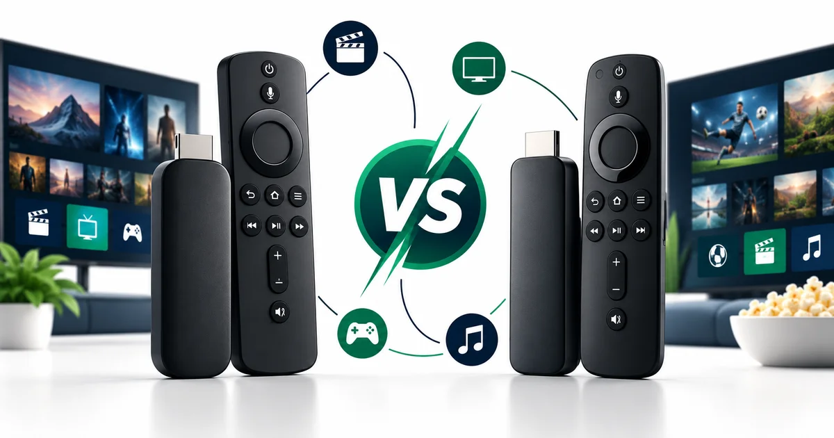 Dois sticks de streaming lado a lado com um sinal de comparação