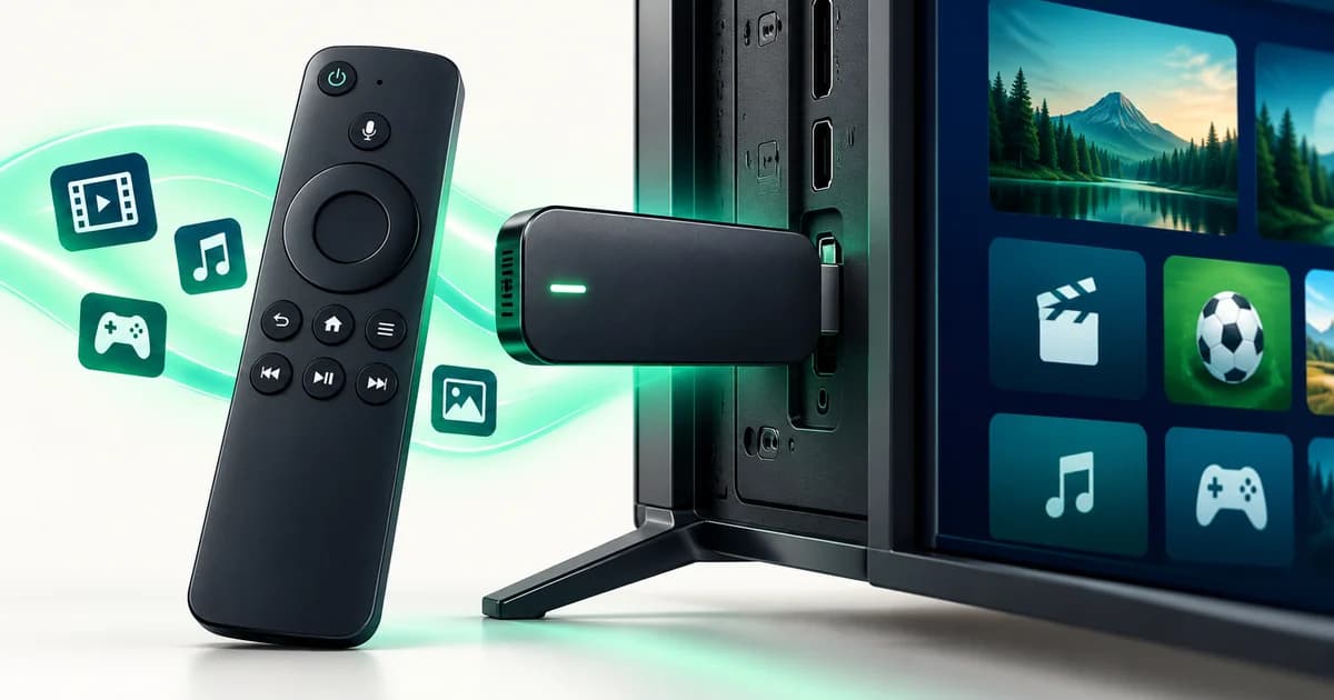 Stick de streaming ligado à porta HDMI de uma televisão