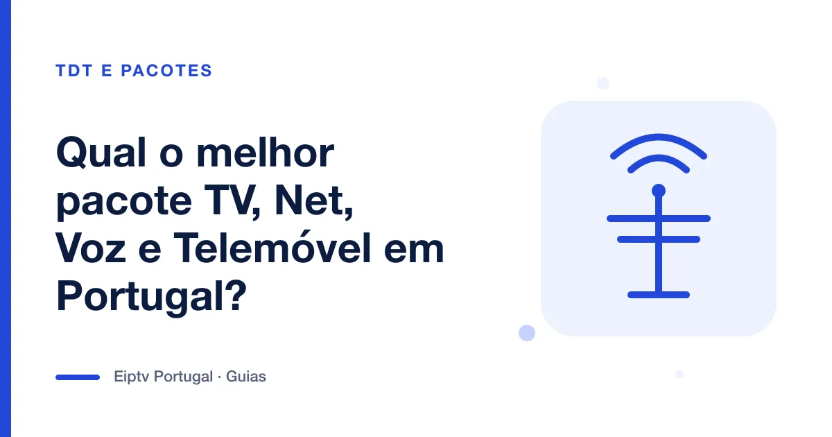 Ilustração de uma antena com ondas de sinal, a representar o melhor pacote TV, Net, Voz e Telemóvel