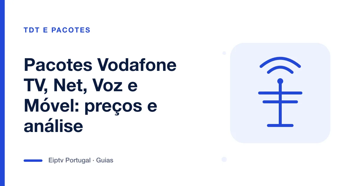 Ilustração de uma antena com ondas de sinal, a representar os pacotes Vodafone