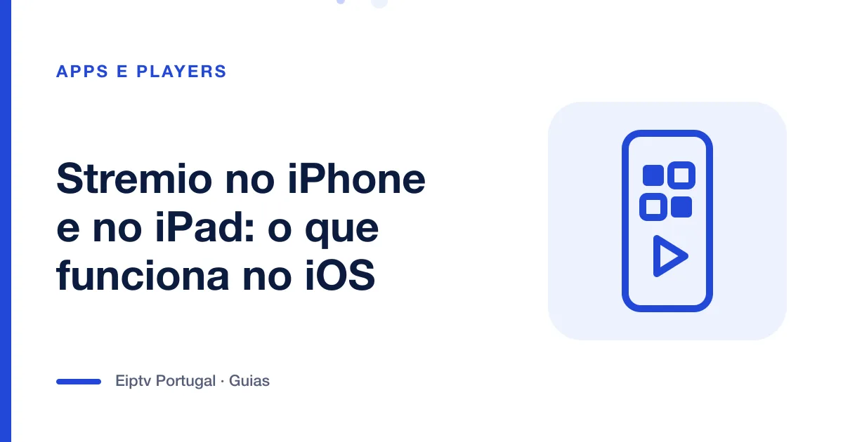 Ilustração de um telemóvel com grelha de aplicações, a representar o Stremio no iPhone