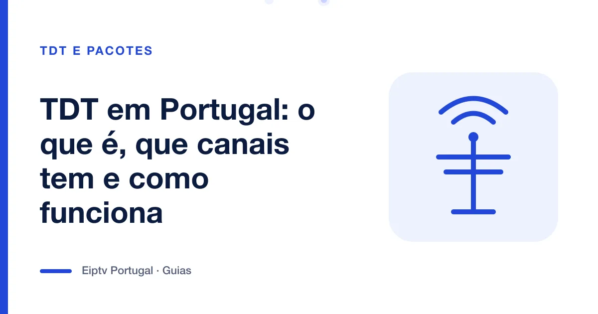 Ilustração de uma antena com ondas de sinal, a representar a TDT em Portugal