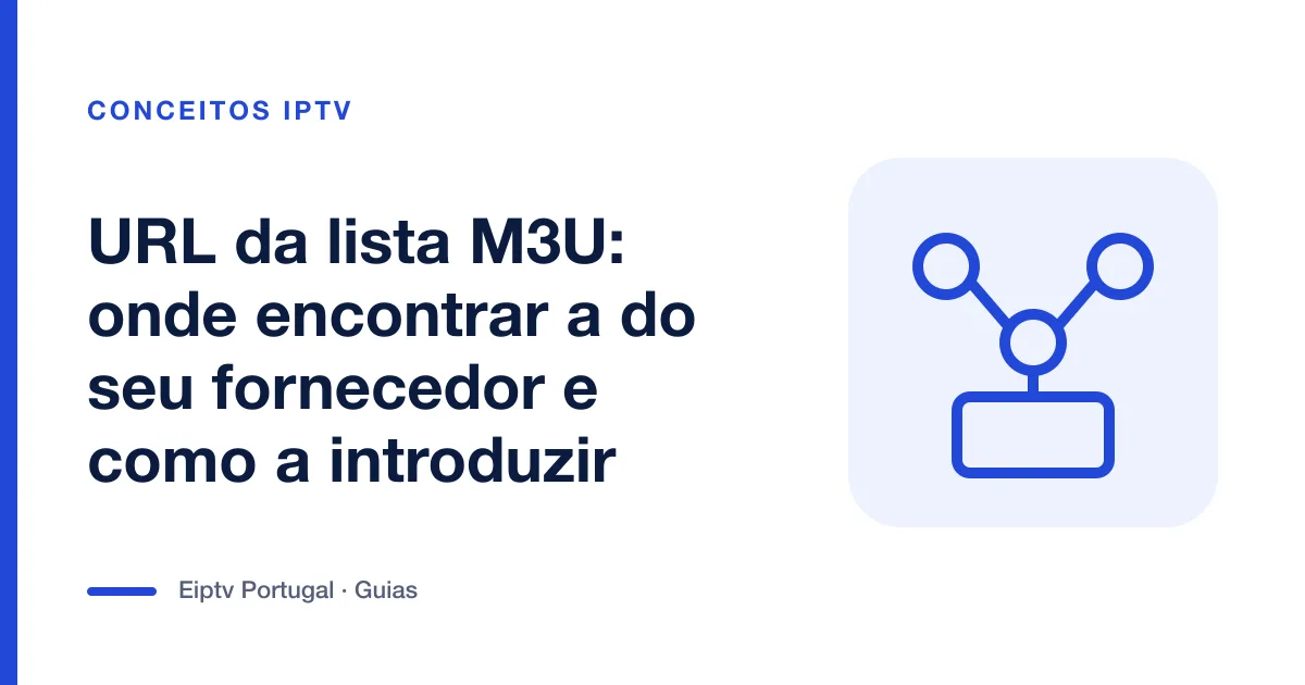 Ilustração de uma rede ligada a uma televisão, a representar o URL de uma lista M3U